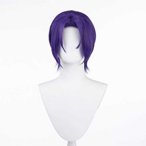 Косплей -парики синяя тюрьма королевская тень Lingwang cos Wig Fashion Purple Split Split Spell Short Hair Syle Anime Fake