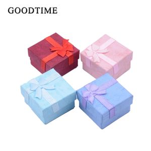 Mücevher Kutuları Moda Bowknot Takı Paketleme Kutuları 48pcs/Lot 4x4x3cm Sevimli Ekran Kutusu Kırmızı Pembe Mor Mavi Küpe Yüzük Kağıt Kutuları 231216