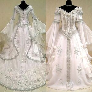 Renaissance Medieval Wedding Celtic Dress for Women Flare Long Sleeve A Line Vintage Victorian Bridal Gowns Fantastic Corset Plus size Robe de Mariee