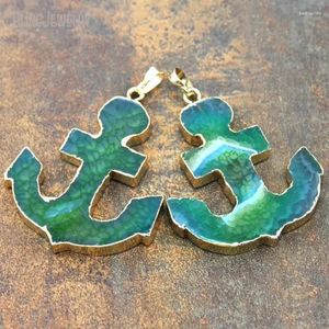 Kolye Kolyeleri 10 PCS Yeşil Agate Anchor Delm Altın Renk Doğal Taş Takım Aksesuar Şifa Kristal Deniz Kuyumcusu Tedarik Kolye