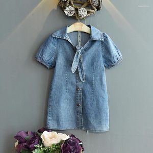 Kız elbise bebek kot elbise batı tarzı puf-kollu 2023 yaz gündelik vestidos çocuk kıyafetleri