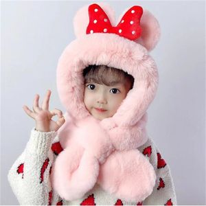 Girl's Winter Ear Protection Hat Children's Plush Warm Cute Thick Hat Scarf One Piece Set for Autumn and Winter