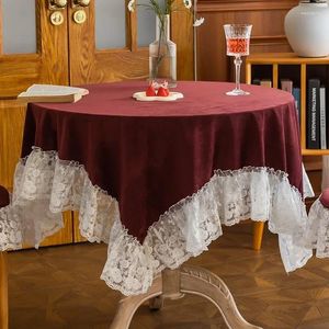 Скатерть винтажная бархатная круглая домашняя столовая чайная романтическая и красивая HJU332