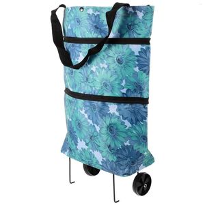 Storage Bags Rolling Tote With Wheels And Handle Shopping Bag On Foldable Cart Wheeled Trolley