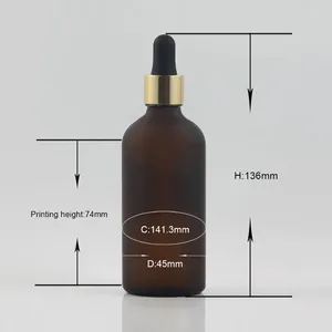 Storage Bottles 100ml Amber Frosted Glass Bottle And Gold Dropper With Pipette