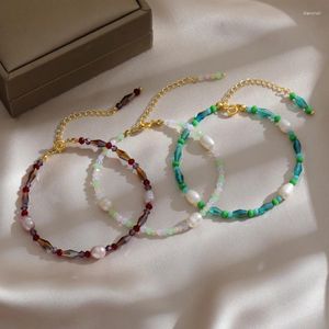 Link Bracelets Fashion Jewelry Accessories Gifts Handmade Colorful Beaded Natural Pearl Women Stainless Steel Charm