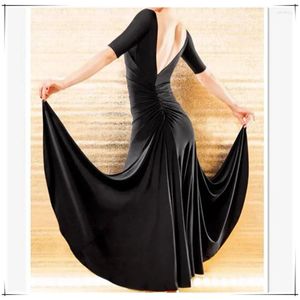 Stage Wear Black/Purple/Rose Ballroom Waltz Tango Flamenco Dresses Modern Dance Skirts Half Sleeve One-piece Dress