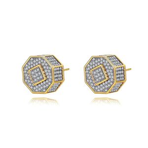 Hip Hop Stud Earrings Cylinder Shape Shining White Zircon Dangle Earrings Gold Plated Vintage Geometric Jewelry Whole331j