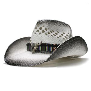 Berets A158 Retro Summer Sun Hats Girls Raffia Big Brim Beach Hollow Out Cowboy Hat Large Cow Leather Belt Adjustable Size