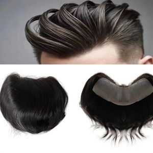 6 Inches Indian Virgin Human Hair Thin Skin Hairline 4x18cm V Loop PU Hair Pieces for White Men