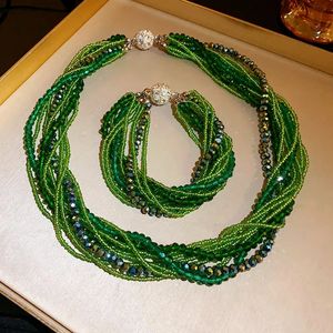 Düğün Mücevher Seti Fyuan Bohemia Yeşil Şampanya Kristal Mini Boncuklar Kadınlar İçin Parti Ziyafet 231216