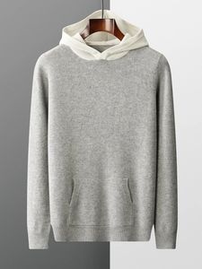 Mens Hoodies Moletons Camisola 100% Pura Lã Tricotada Pulôver Outono e Inverno Espessado Cashmere Casual Solto Mens Tops 231218