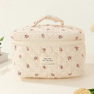 Cosmetic Bags Lightweight Travel Organizer Quilted Bag With Flower Print Capacity Toiletry Zipper For Makeup