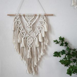 Tapestries Hand Woven Macrame Wall Hanging Tapestry Bohemian Style Weave Cotton Rope Fringe For Home Room Bedroom El Background Decor
