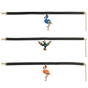 Chokers idealway 3 stil rhinestone emaye kuş yaka siyah deri zincir ifadesi cisim kolye damla dağıtım mücevher kolyeler dhlpi