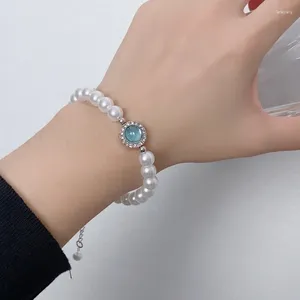 Strand Sea Blue Zircon Pearl Adjustable Bracelets For Women Fashion Jewelry Minimalist Accessories