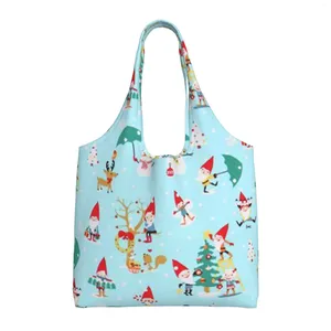 Shopping Bags Christmas Cute Gnome Reusable Grocery Foldable Washable Tote With Pouch