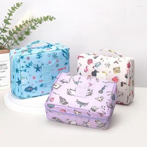 Cosmetic Bags Fashion Printed Travel Organizer Women's Toiletry Bag Makeup Storage Square Ladies Toilet Pouch