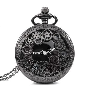 Pocket Watches Steampunk Copper Vintage Hollow Gear Quartz Watch Necklace Pendant Clock Chain Men Women with Gifts 231216