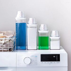 Liquid Soap Dispenser Large Capacity Laundry Seal Detergent Softener Powder Storage Bin With Measuring Cup Clear Plastic Box