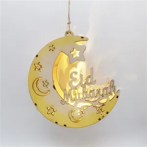 Party Decoration 2023 EID Mubarak Ramadan Decor Supplies Wooden LED Lights Star Moon Castle Pendant For Home Al Adha Gift