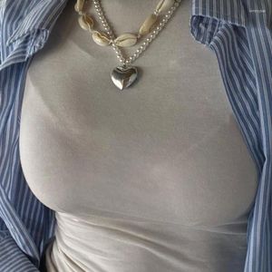 Pendant Necklaces Elegant Heart Collar Necklace Sweet Pearl Chain Choker Simple Clavicle Fashion Neck Y2K Jewelry Dropship