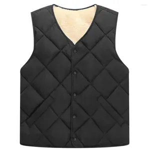 Men's Vests V-neck Sleeveless Waistcoat Mid-aged Winter Vest Jacket With Fleece Lining Pockets Fashionable For Warmth