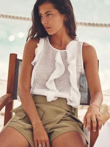 Women's Tanks Women Summer White Cascading Ruffles See Through Camisole Sleeveless Cover Up For Tank Top Beach Wear