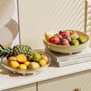 Plates Stylish Fruit Platter With Edges Elegant Light Luxury Transparent Plate Opening Design Electroplated Feet For Room