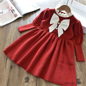 Kız Elbiseleri 2023 Yeni Kış Yünlü Elbise Çocuklar İçin 2-6 Y Bebek Kız Yeni Yıl Giysileri Çocuk Sonbahar Yüksek Boyun Uzun Kollu Günlük Elbiseler