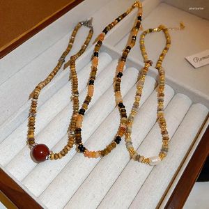 Choker Minar Vintage Candy Color Natural Stone Tigereye Beaded Necklaces For Women Irregular Oval Beads Strand Simulated Pearl