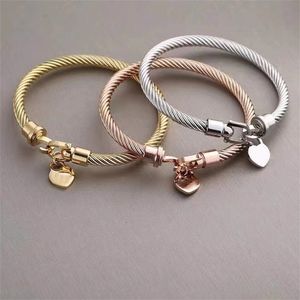 Liebesherz-Armband für Damen, Designer-Armband, Titan-Stahlkabel-Draht-Armreif, vergoldet, Silber, Roségold, Charm-Haken, Luxus-Armband, klassischer Schmuck, zb112