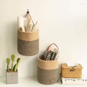 Cosmetic Bags Plant Sundries Cosmetics Pot Cotton Rope Braided Wall Hanging Storage Basket