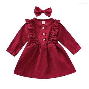 Girl Dresses Ruffles Baby Dress Set Girls Spring Autumn Children Fashion Corduroy Vintage Long Sleeve Winter Clothing