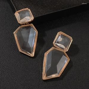 Dangle Earrings Exaggerated Statement Simple Shiny Gold Color Chunky Clear Stone Big Pendant Drop For Women Fashion Jewelry