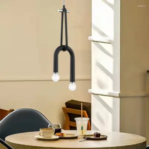 Kolye lambaları Yaratıcı 2 Ampul Avizeler Ayarlanabilir Yükseklik Siyah Metal Yemek Odası Mutfak Lambası Başucu Aydınlatma Armatürleri Damla