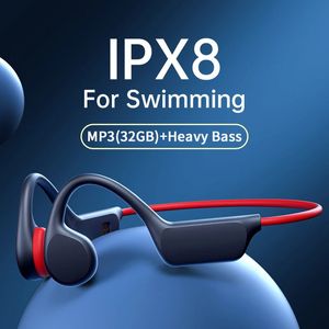 Cell Phone Earphones Bone Conduction Earphones Bluetooth Wireless IPX8 Waterproof MP3 Player Hifi Ear-hook Headphone With Mic Headset For Swimming 231218