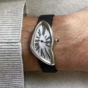 Bilek saatleri erkekler izle uzaylı kaza eriyik twist punk trend benzersiz tasarım kuvars reloj hombre erkekler için