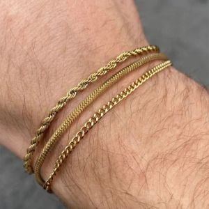 Pulseiras de corrente de cobra para homens meninos, pulseira de elo de ouro amarelo 14k à prova d'água, pulseira casual elegante, ajustável