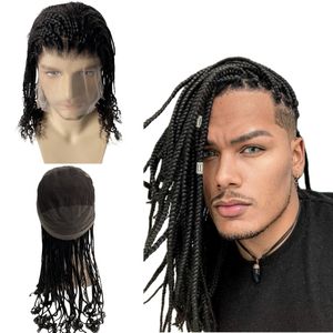 14 Inches Brazilian Virgin Human Hair Replacement Natural Color 180% Density Box Braids Full Lace Wigs Male Unit for Black Men