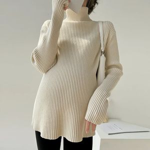 Suéteres de maternidade Roupas de maternidade gola alta suéter grávida versão coreana de cor sólida Joker pit bottoming camisa casaco fino 231218