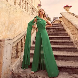 Yeşil Bir Omuz Tulum Gelin Dreesses Bow Beads Chiffon Outift Özel Ortaya Duyar Düzenli OnePieces Resmi Giyim