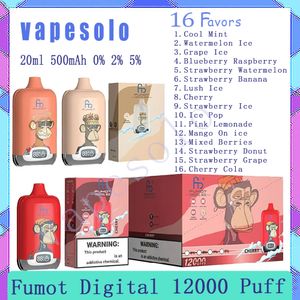 Fumot Digital 12000 Puff Одноразовая электронная сигарета 500 мАч Аккумулятор 0% 2% 5% Уровень 20 мл Предварительно заполненные капсулы 12k Vape Pen