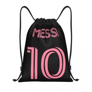 Stuff Sacks Custom Pink Messis 10 Футбольная сумка на шнурке Мужчины Женщины Легкий футбольный спортивный рюкзак для хранения в тренажерном зале 231219