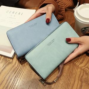 Cüzdan çantası para pu deri kadınlar cüzdan lüks uzun kollu basit moda kadın marka katı ince el çantası cep telefon çantaları
