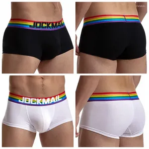 Sous-vêtements JOCKMAIL Sexy sous-vêtements masculins arc-en-ciel bande élastique Boxer slips LGBT Club mâle Gay Shorts taille basse coton maillot de bain