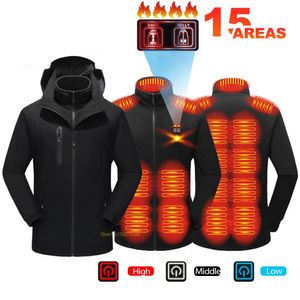 Erkek Hoodies Sweatshirts Isıtmalı Ceket 15 Bölge Erkek Kadınlar Yıkanmış USB Şarj Giysileri Uzun Kollu Hoodie Hoodie Isıtma Kış Spor Aksesuarları 231218