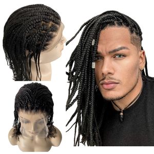 16 Inches Indian Virgin Human Hair Piece Natural Color 180% Density Box Braids Full Lace Wigs Male Unit for Black Men.