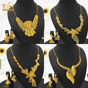 Hochzeit Schmuck Sets ANIID Dubai 24K Gold Überzogene Halskette Ohrring Set Für Frauen Arabisch Äthiopischen Nigerian Party Choker Schmuck geschenke 231219