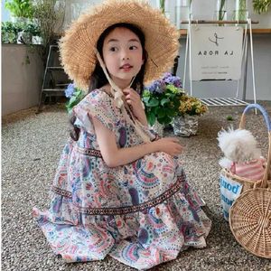 Vestidos da menina vestido de verão das crianças estilo étnico abstrato impressão vestido de manga curta ropa de nia vestidos da menina de flor